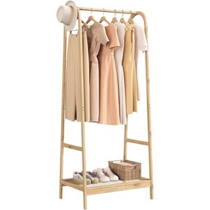 Acekool Bamboo Clothing Rack with Shelf - Space-Saving Freestanding Organizer for Bedroom, Entryway, Living Room - Easy Assembly - 1 of 4