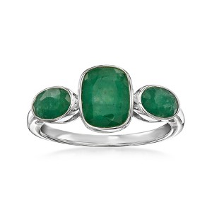 Ross-Simons 2.80 ct. t.w. Emerald 3-Stone Ring in Sterling Silver Size 7 - 1 of 4
