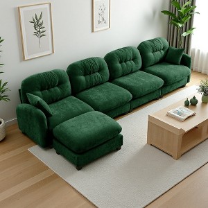 140" Chenille L-Shaped Modular Sectional Sofa with Ottoman - 1 of 4