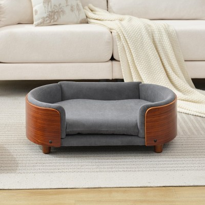 Elevated Dog Bed Pet Sofa with Solid Wood Legs and Bent Wood Back, Velvet Dog Bed with Removable Washable Cushion Cover - Cuddlewood