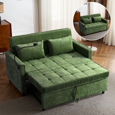 NicBex 3 in 1 Convertible Sofa Bed Loveseat with Reversible Backrest & Side Pockets,Upholstered Velvet Sleeper Sofa for Living Room,Bedroom