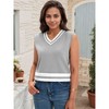 ATHLECHIC Women's Summer Knit Color Block Sleeveless V Neck Loose Fit Preppy Trendy Tank Tops - 2 of 4
