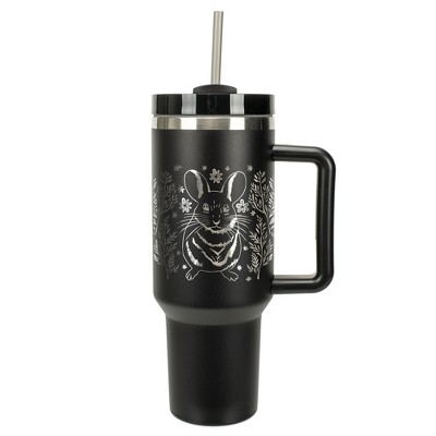 Elanze Designs 40 Ounce Travel Tumbler With Straw and Lid Stainless Steel Double Wall Insulated Charming Springtime Mouse Black