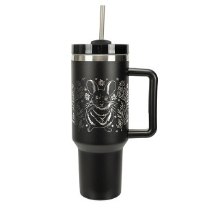 Elanze Designs 40 Ounce Travel Tumbler With Straw and Lid Stainless Steel Double Wall Insulated Charming Springtime Mouse Black - 1 of 4