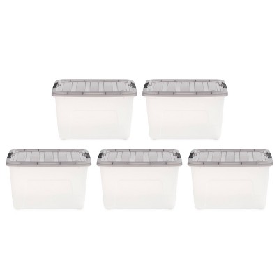 IRIS 40qt 5pk Stack and Pull Box Clear with Gray Lid
