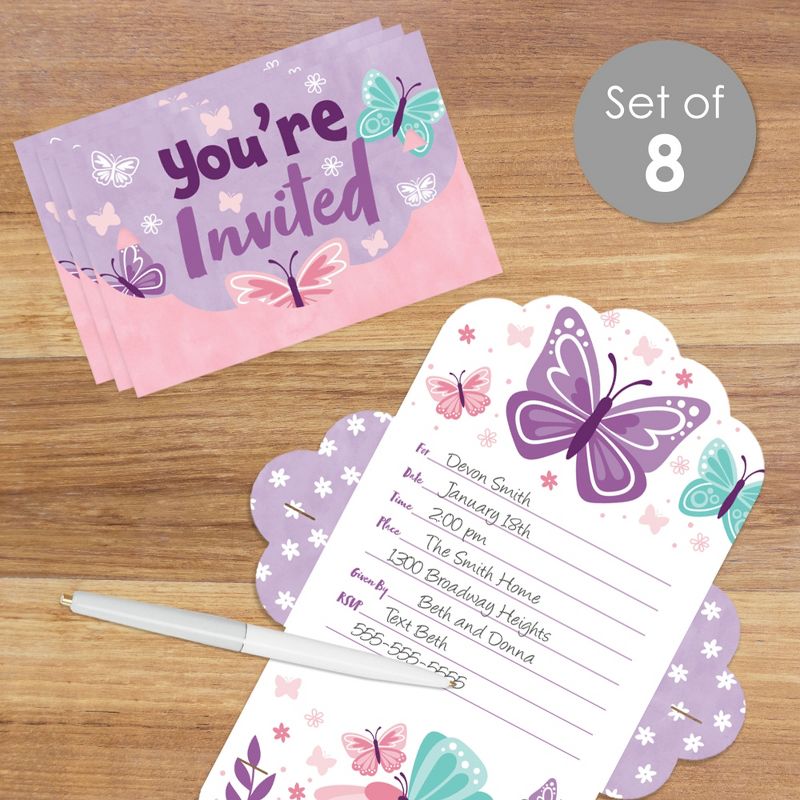 Big Dot of Happiness Beautiful Butterfly - Fill-In Cards - Floral Baby Shower or Birthday Party Fold and Send Invitations - Set of 8, 2 of 9