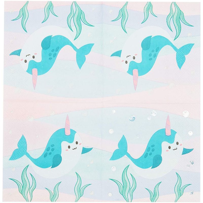 Blue Panda 50-Pack Narwhal Disposable Paper Napkins for Birthdays Party Supplies (5 x 5 Inches), 5 of 6