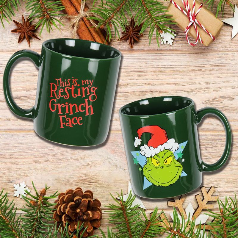 Dr. Seuss The Grinch Face Holiday Coffee Mug Cup 16 Oz Green, 4 of 5
