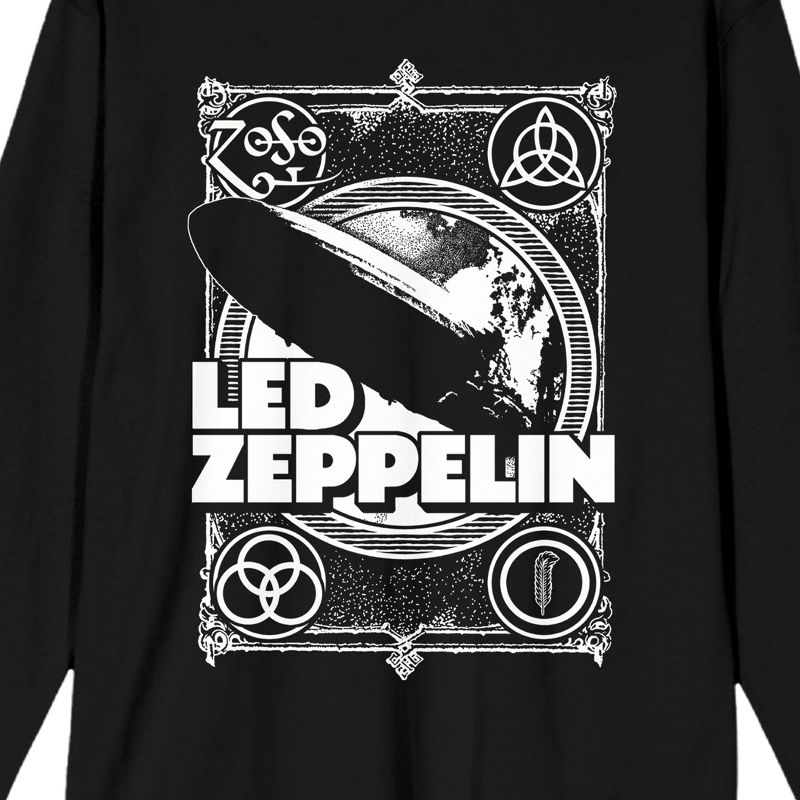 Led Zeppelin Blimp Logo & Band Symbols Crew Neck Long Sleeve Black Adult Tee, 2 of 4