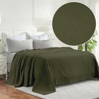 Forest Green Cotton Chevron Lightweight Woven Throw Blanket