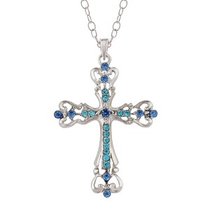 Alilang Vintage-Inspired Gothic Cross Pendant Necklace with Black Crystal Accents - 1 of 4
