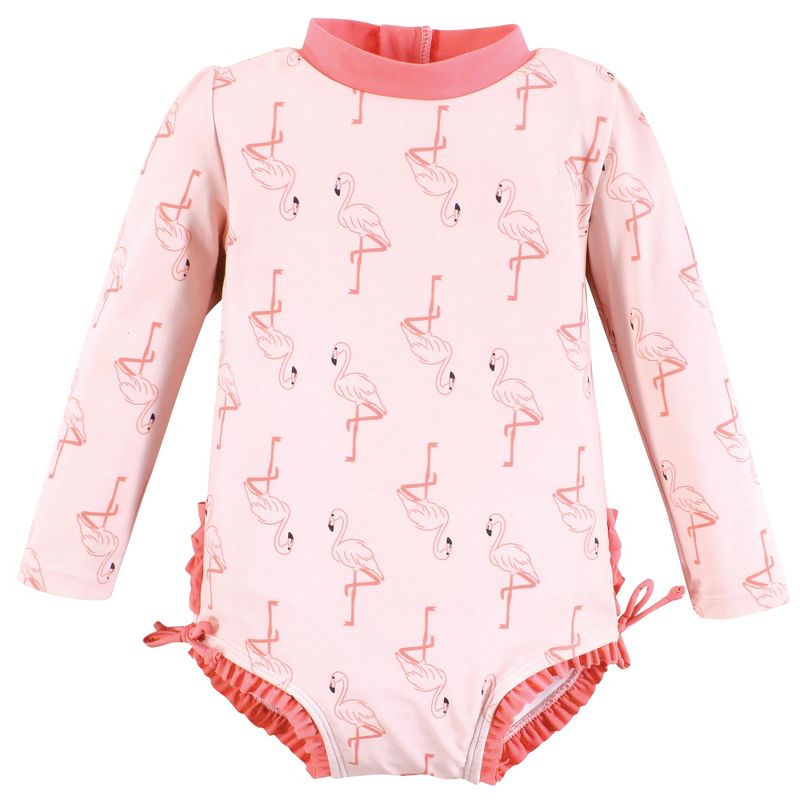 Hudson Baby Girls Rashguard Toddler Swimsuit, Pink Flamingo, 1 of 3