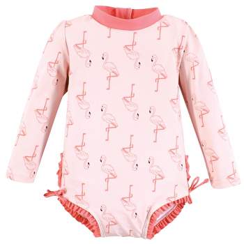Hudson Baby Girls Rashguard Toddler Swimsuit, Pink Flamingo
