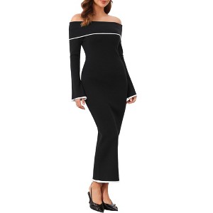 INSPIRE CHIC Women's Off Shoulder Cocktail Evening Formal Bell Sleeve  Bodycon Maxi Knit Dress Large Black : Target