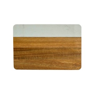 Slickblue Acacia Wood & White/Black Marble Serving Board, 11.75” x 8” - Versatile for Serving & Displaying - 1 of 4
