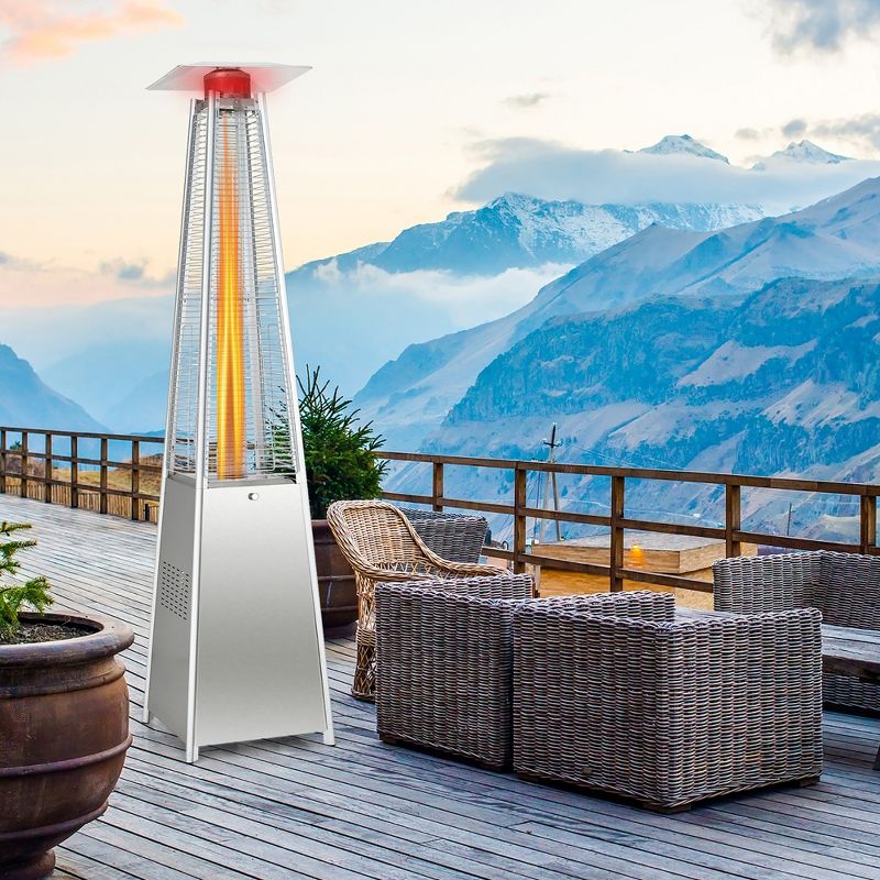 Costway 90'' Tall Pyramid Patio Heater Quartz Glass Tube Flame Heating 42000 BTU W/ Wheel, 2 of 11