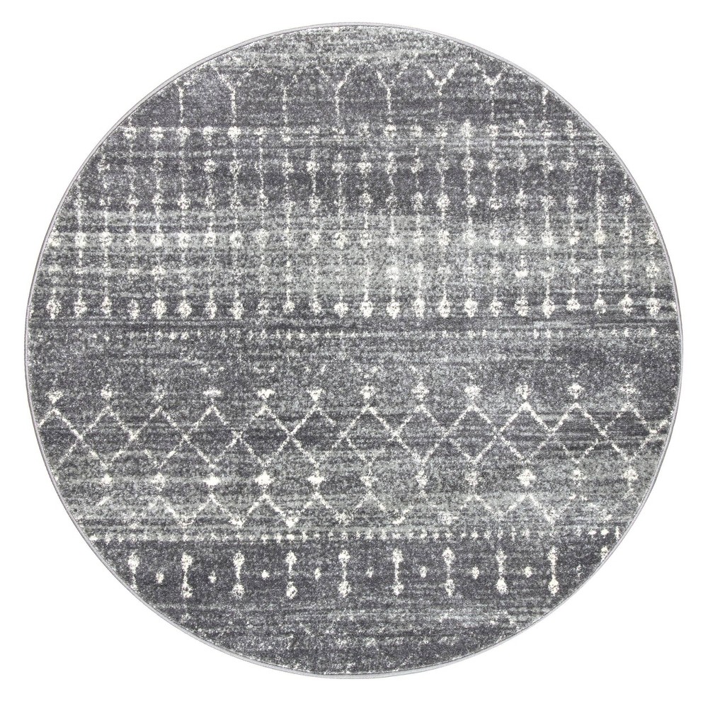 8' Round Moroccan Blythe Area Rug Dark Gray - nuLOOM