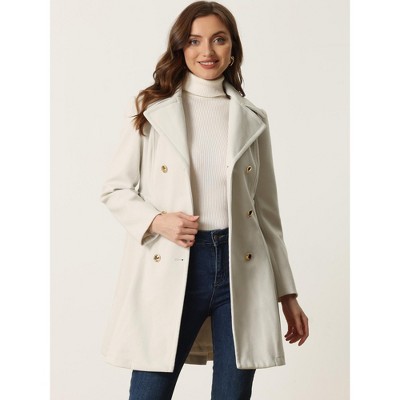 INSPIRE CHIC Women's Winter Long Lapel Collar Double Breast Coats Large Cream White — фото 4