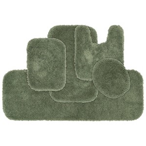 5pc Serendipity Shaggy Nylon Washable Bathroom Rug Set Deep Fern - Garland Rug: Includes Lid & Contour Cover, Non-Slip, Tufted - 1 of 4