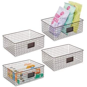mDesign Wide Steel Kitchen Organizer Basket - Label Slot
