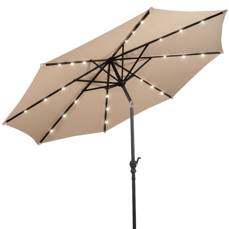 Costway 10ft Patio Solar Umbrella LED Patio Market Steel Tilt w/ Crank Outdoor Beige, 2 of 11