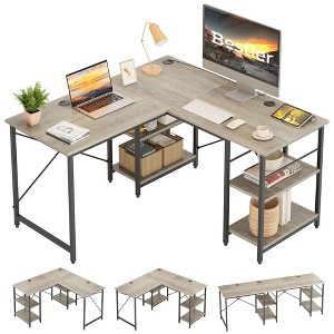Bestier 55'L-Shaped Corner Computer Desk With Storage Shelf, 3 Cable Holes - 1 of 4