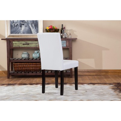 White Faux Leather Upholstered Parsons Side Chair Set with Wood Legs