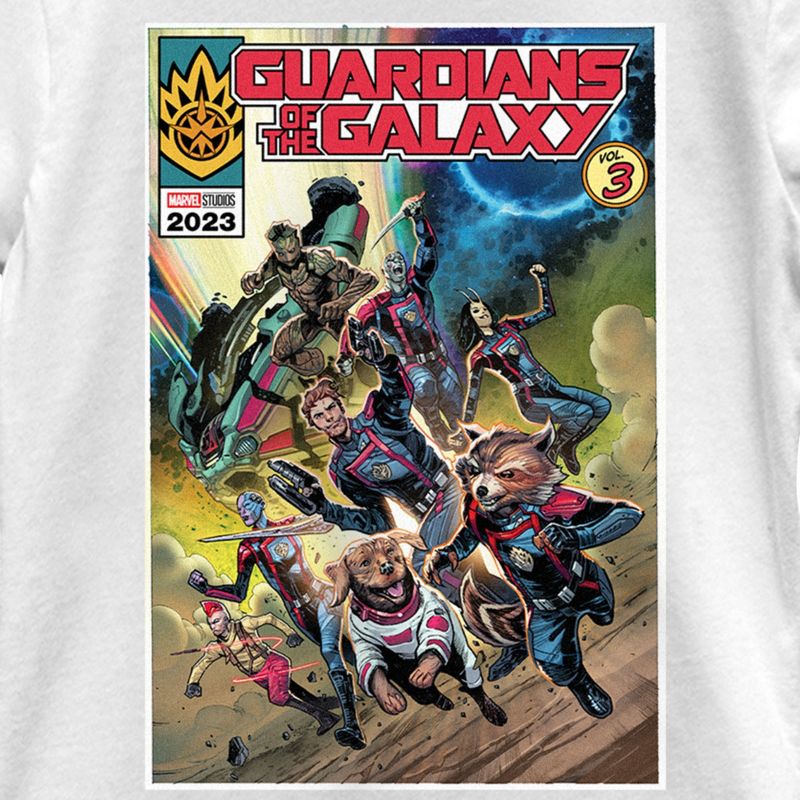 Girl's Guardians of the Galaxy Vol. 3 Action Comic Book Poster T-Shirt, 2 of 5