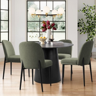 5-piece Dining Set for 4, 42'' Solid Wood Black DIning Table Set with 4 Linen Fabric Dining Chairs, Dining Room Furniture - Maison Boucle