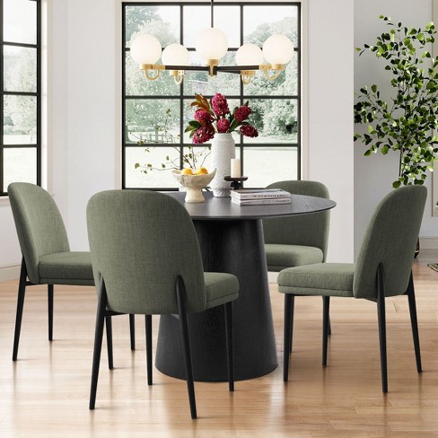 5-piece Dining Set for 4, 42'' Solid Wood Black DIning Table Set with 4 Linen Fabric Dining Chairs, Dining Room Furniture - Maison Boucle - image 1 of 4