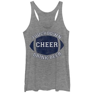 Women's CHIN UP Football Touchdown Cheer Drink Beer Racerback Tank Top - 1 of 3