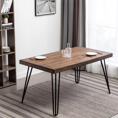 NicBex Dining Room Table for 4 Morden 60" Rectangle Dining Table Counter Height Table with 4 Metal Hairpin Design Legs for Kitchen, White