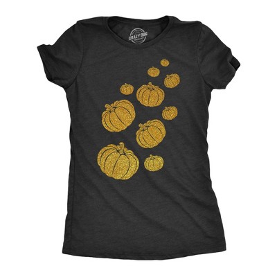 Womens Gold Glitter Pumpkins T Shirt Funny Cute Halloween Top Graphic Novelty Tee - Crazy Dog Women's T Shirt