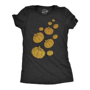 Womens Gold Glitter Pumpkins T Shirt Funny Cute Halloween Top Graphic Novelty Tee - Crazy Dog Women's T Shirt - 1 of 4