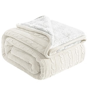Cotton Cable Knit Blanket, Soft Warm Fleece Blanket for Couch & Bed Decor - NTBAY - 1 of 4