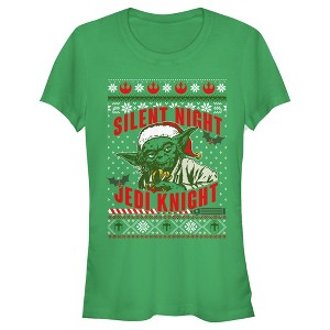 Juniors Womens Star Wars Christmas Yoda Silent Night Jedi Knight T-Shirt - 1 of 3
