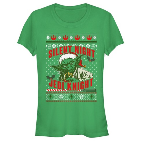 Junior's Star Wars Christmas Yoda Silent Night Jedi Knight T-Shirt - Kelly  Green - Medium