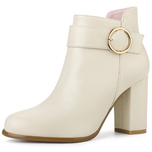 Allegra K Women's Round Toe Circle Chunky Heels Ankle Boots - 1 of 4