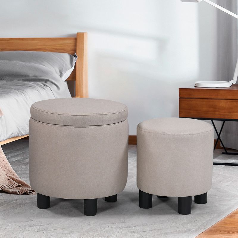 Home Decor Upholstered Round Fabric Tufted Footrest 1+1 Ottoman with Storage - ModernLuxe, 1 of 7