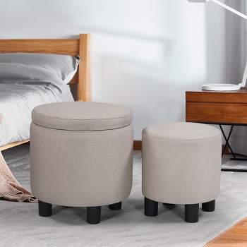 Home Decor Upholstered Round Fabric Tufted Footrest 1+1 Ottoman with Storage - ModernLuxe