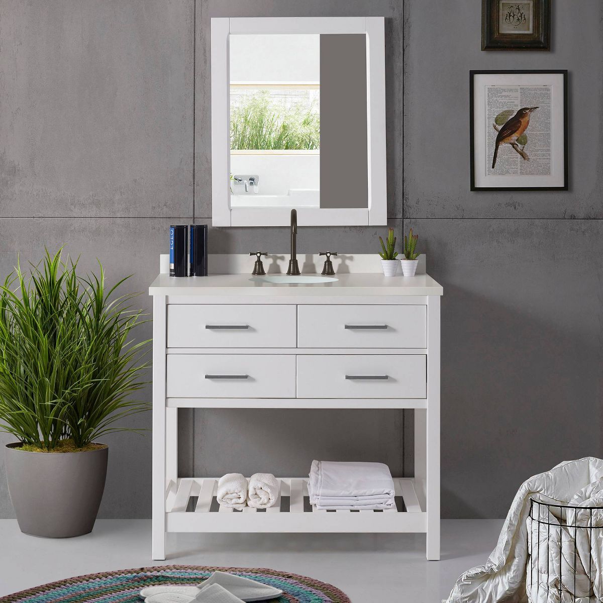 36" Harrison Vanity Cabinet White - Alaterre Furniture: Hardwood Floor Cabinet with Storage Shelf - thumbnail 3