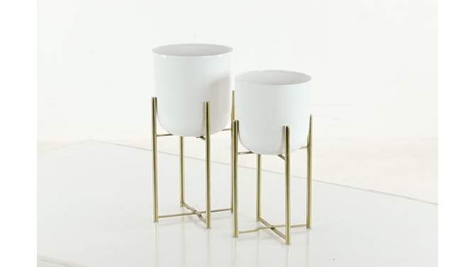 Set of 2 Indoor Metal Planters with Stand and Pots White/Gold - CosmoLiving by Cosmopolitan, 2 of 20, play video