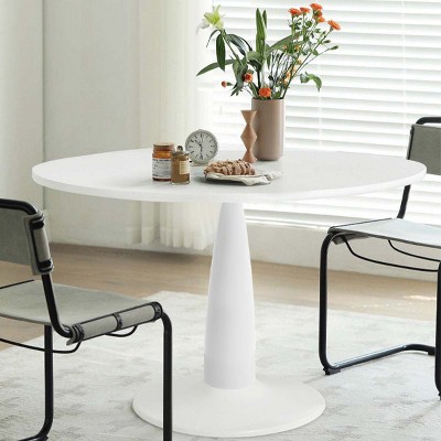 Round Dining Table with Printed Wood Grain Table Top,Metal Base Pedestal Kitchen Table for 4-6 Person for Kitchen Small Space-Maison Boucle