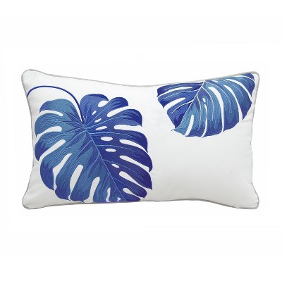 RightSide Designs Tropical Blue Monstera Indoor/Outdoor Lumbar Throw Pillow