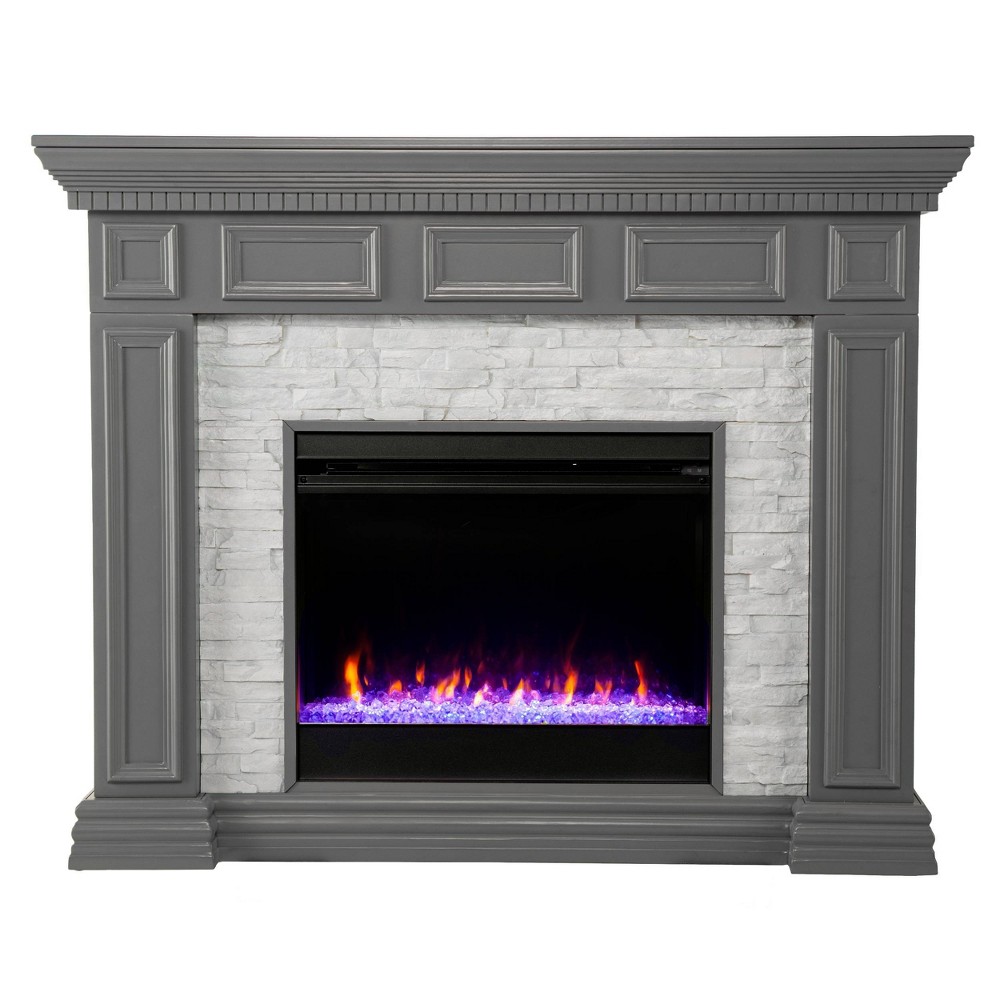 Photos - Electric Fireplace Brothye Color Changing Fireplace with Faux Stone Gray - Aiden Lane