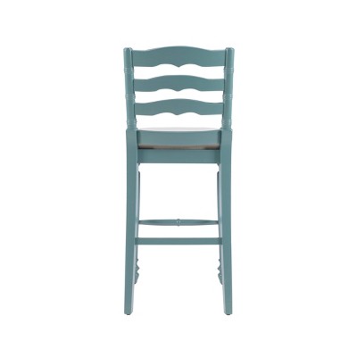 Elegant Antique Blue Wooden Barstool with Padded Seat