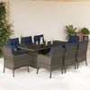 vidaXL 9-Piece Patio Dining Set - Poly Rattan and Tempered Glass Table with Cushions, Gray/Blue, Outdoor/Garden Furniture - 2 of 4