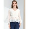 Allegra K Women's Swiss Dots V Neck Long Sleeve Tie Waist Peplum Shirt - 3 of 4