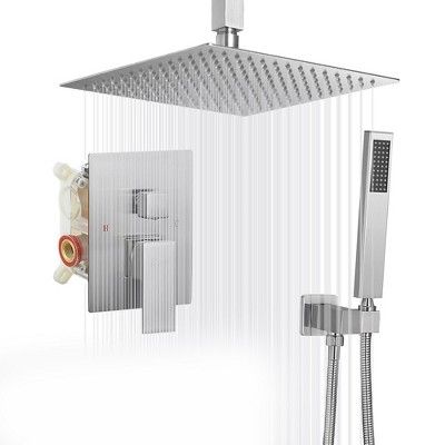 Single-Handle 2-Spray Square High Pressure Shower Faucet with 16" Ceiling Shower Head