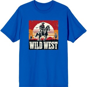 Wild West Cowboy Sunset Ride Adult Crew Neck Short Sleeve Tee - 1 of 2